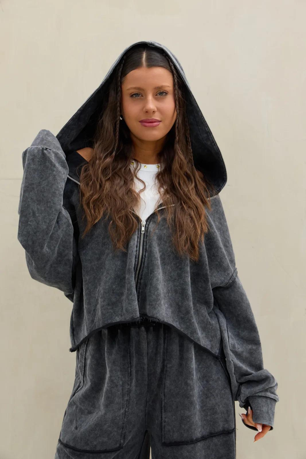 Campera Acid Wash Negra