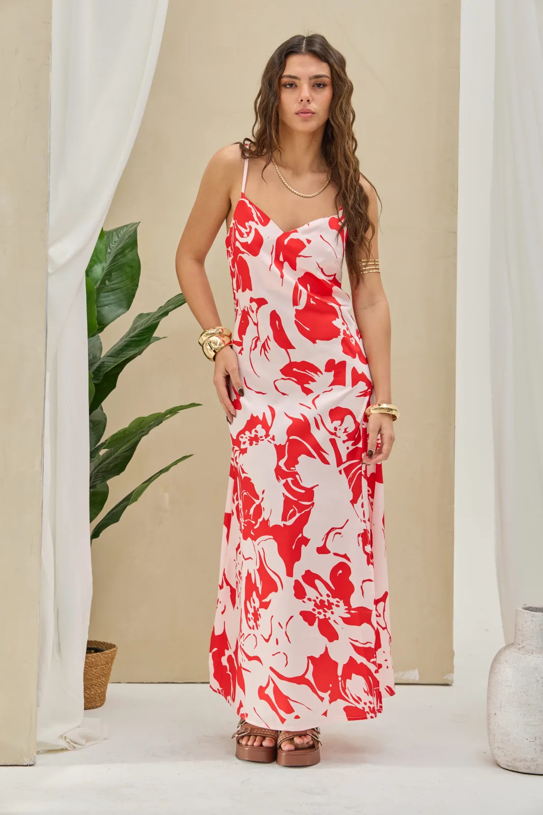 Vestido Combinado Rojo/Rosa