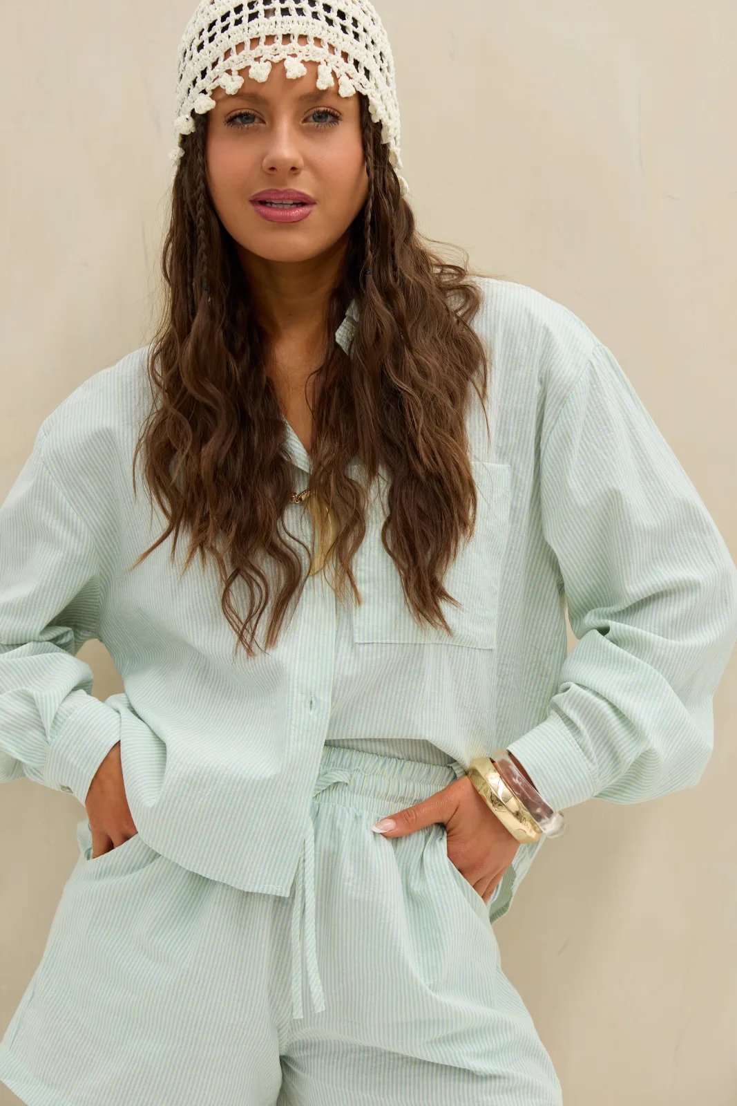Camisa Rayada Celeste