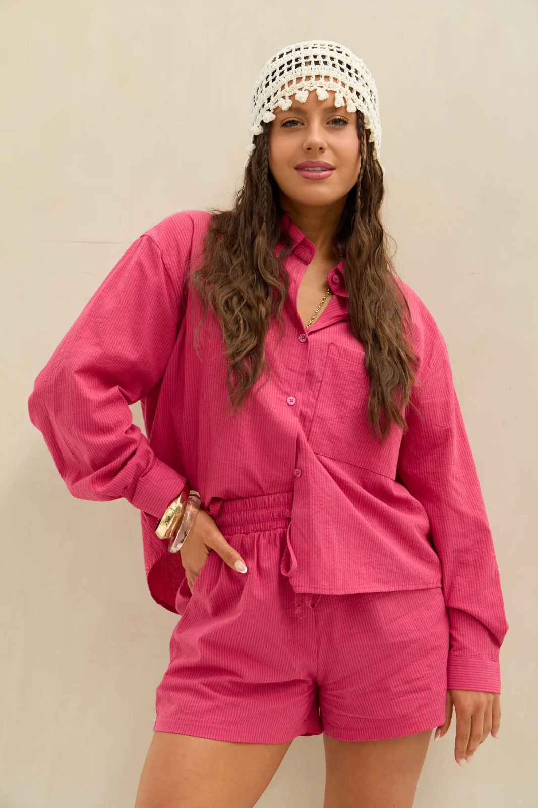 Camisa Rayada Fucsia