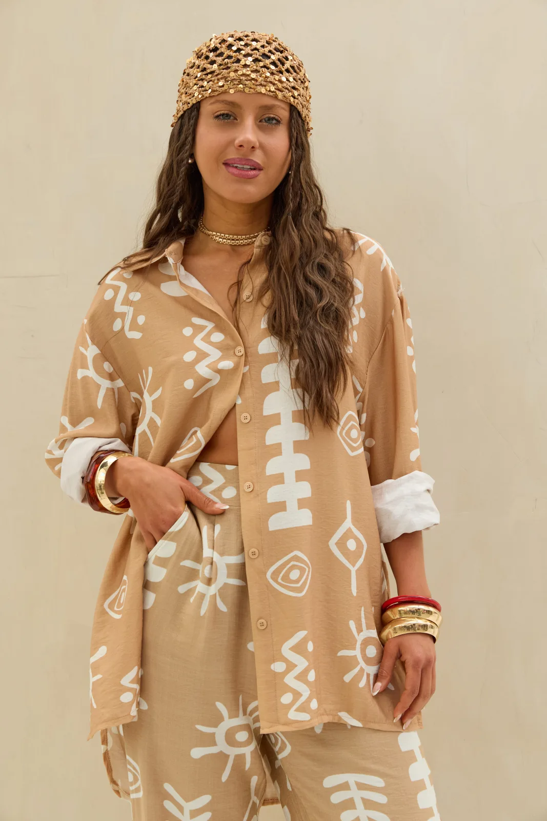 Camisa Estampada Beige