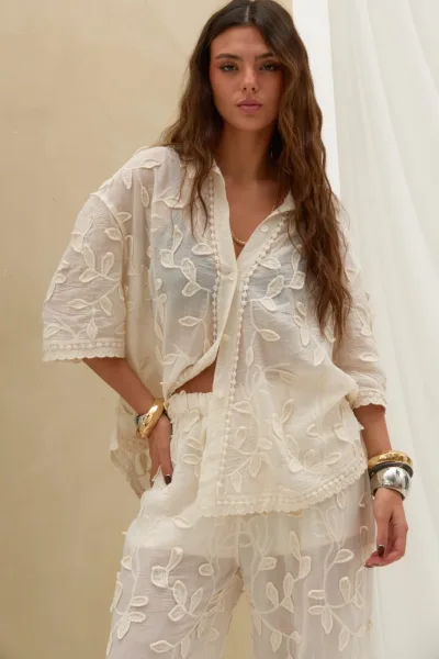 Pantalon Bordado Beige