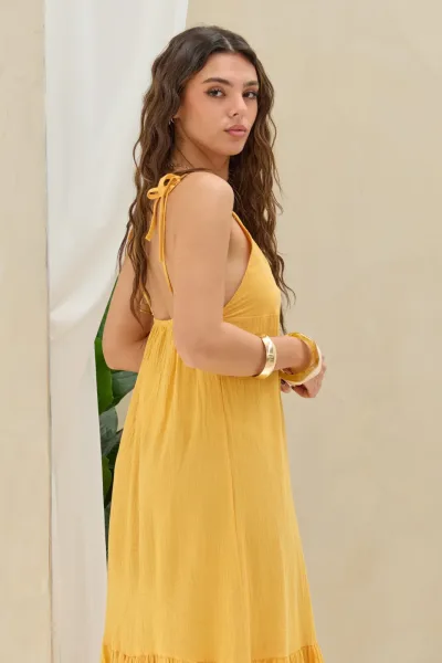 Vestido Lino Mostaza