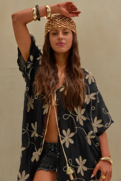 Kimono Bordado Negro