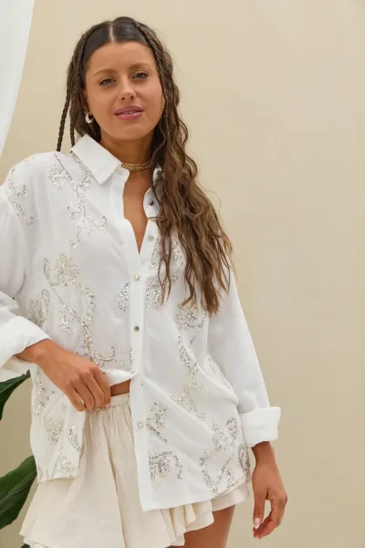 Camisa Bordada con brillos Blanco