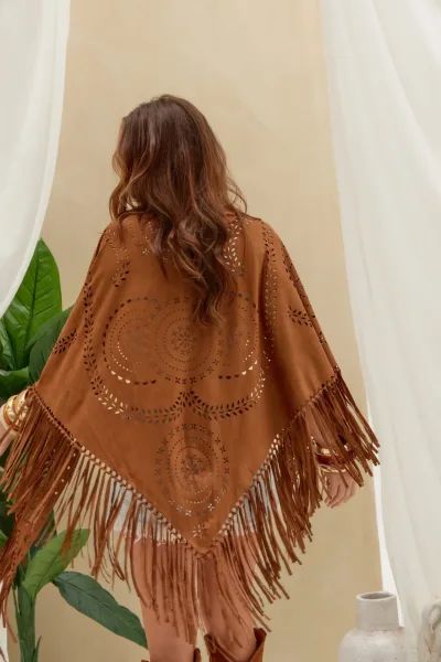 Poncho Gamuza Flecos Camel