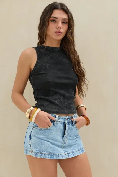 Musculosa Acid Wash Negra