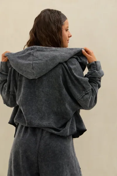 Campera Acid Wash Negra