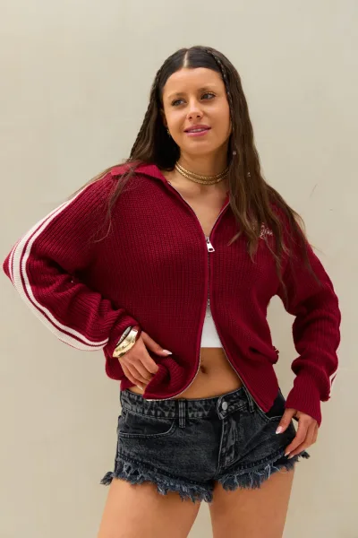 Sweater Doble Cierre Bordeaux