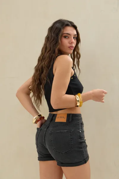 Short Denim Mom negro