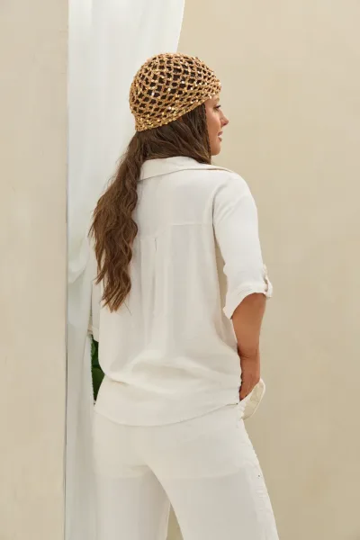 Camisa Bordada Lino Beige
