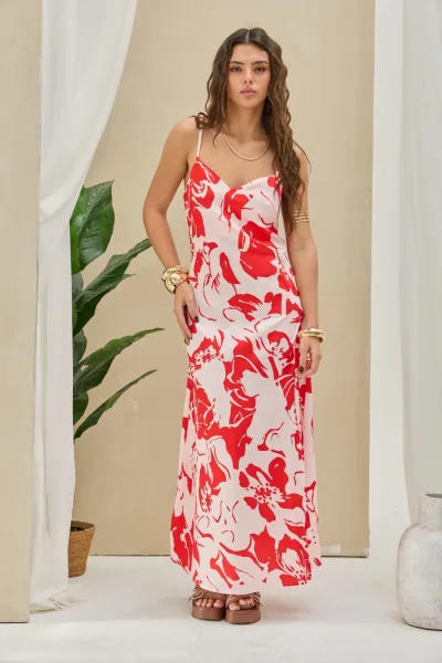 Vestido Combinado Rojo/Rosa