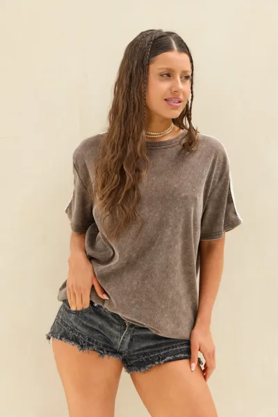 Remera Acid Wash Rayas Marron