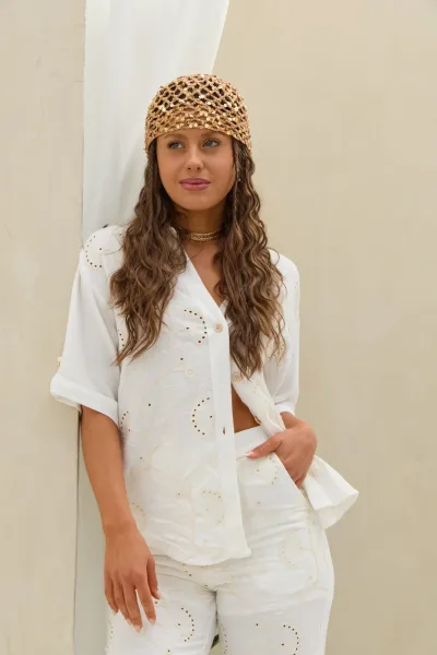 Camisa Bordada Lino Blanco