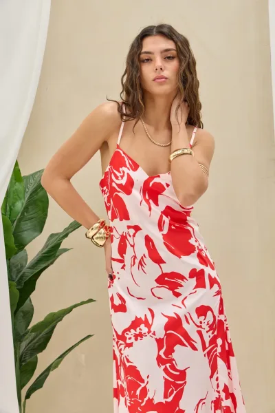 Vestido Combinado Rojo/Rosa