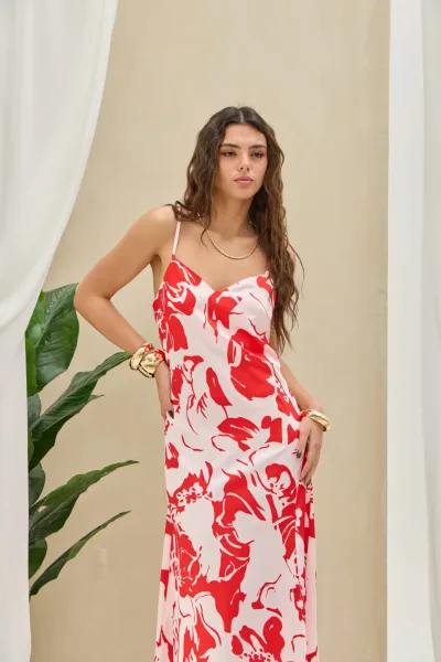 Vestido Combinado Rojo/Rosa