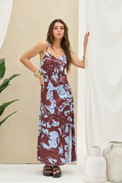 Vestido Combinado Marron/Celeste