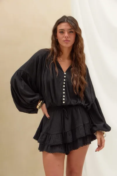 Blusa Globo Botones Negro