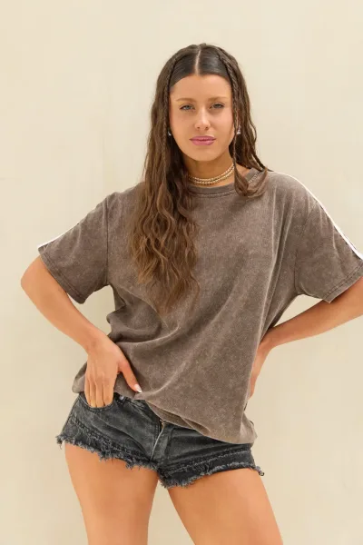 Remera Acid Wash Rayas Marron