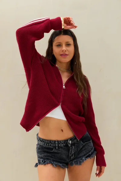 Sweater Doble Cierre Bordeaux