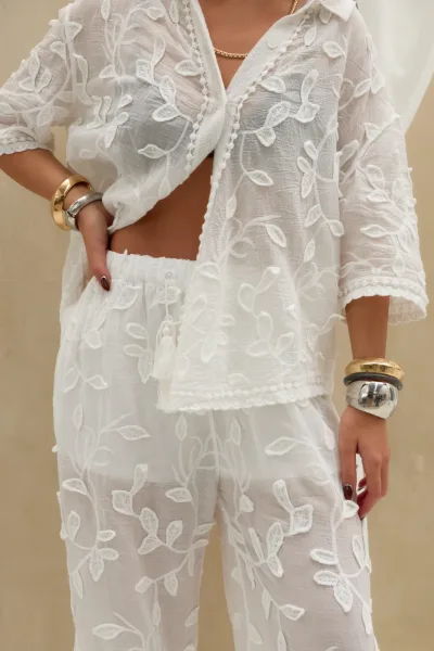 Pantalon Bordado Blanco