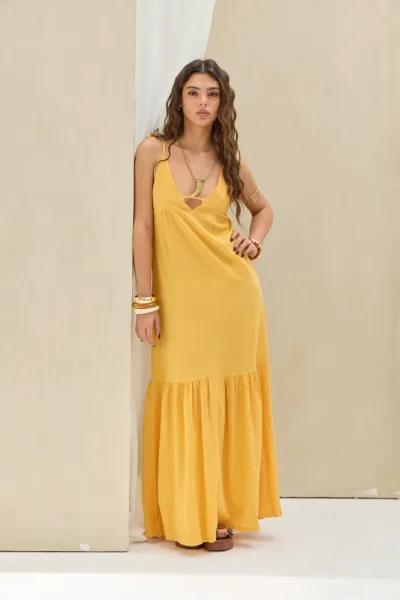 Vestido Lino Mostaza