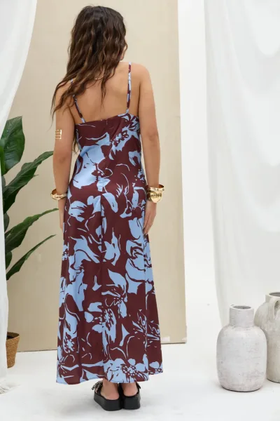 Vestido Combinado Marron/Celeste