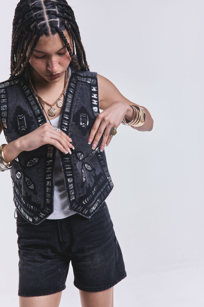Chaleco Jean Bordado Negro - Imagen 6
