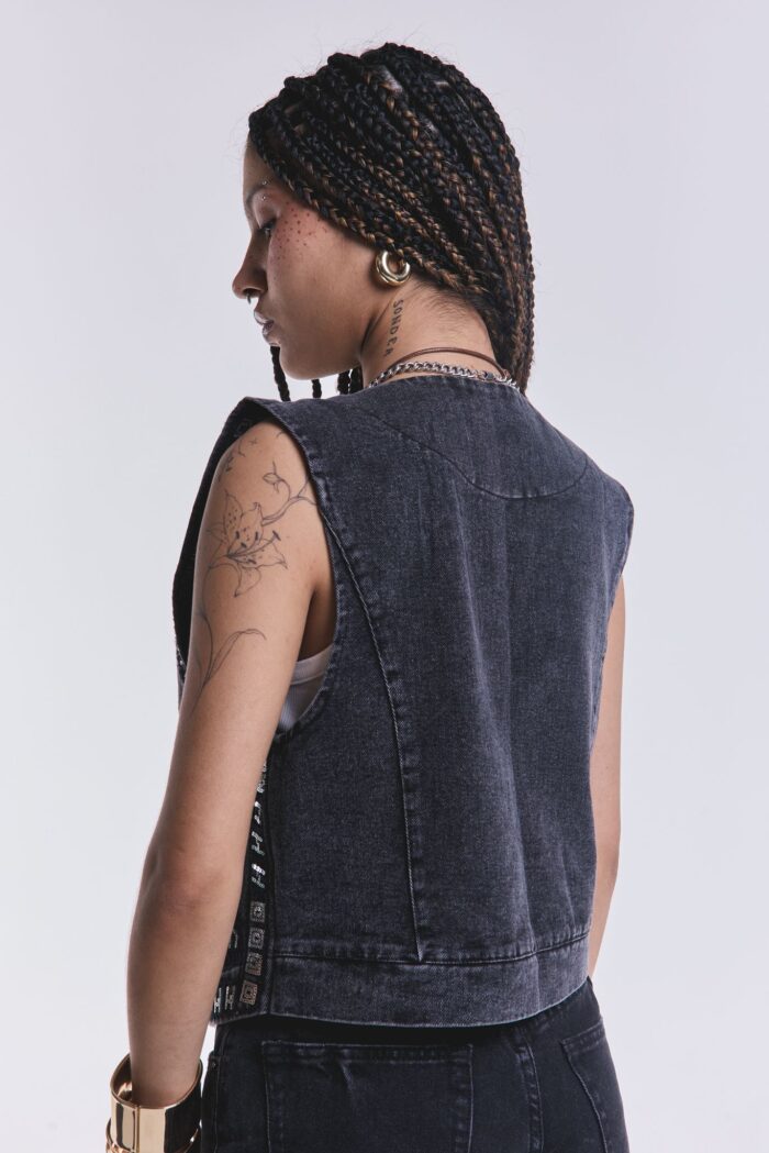 Chaleco Jean Bordado Negro - Imagen 3
