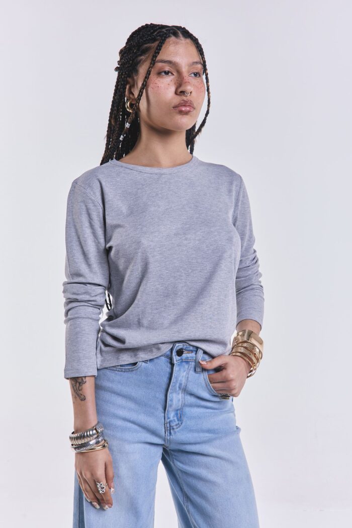 Remera Basica Manga Larga Gris - Imagen 4
