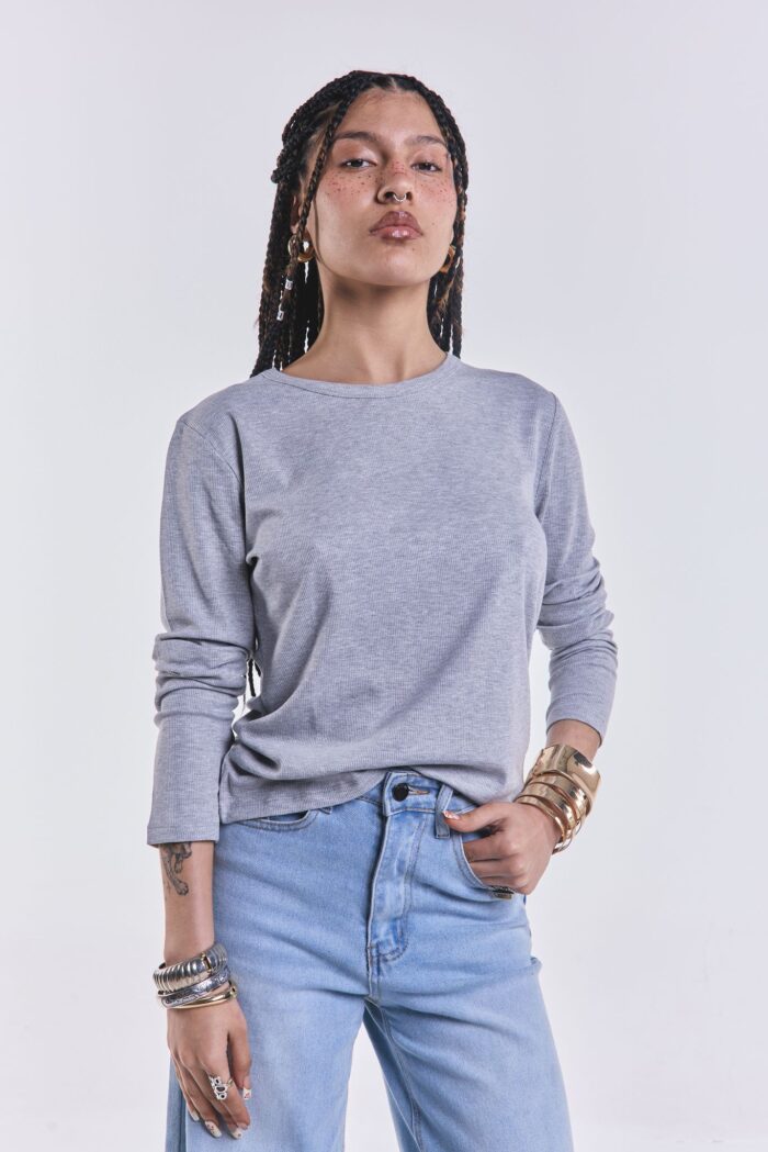 Remera Basica Manga Larga Gris - Imagen 3