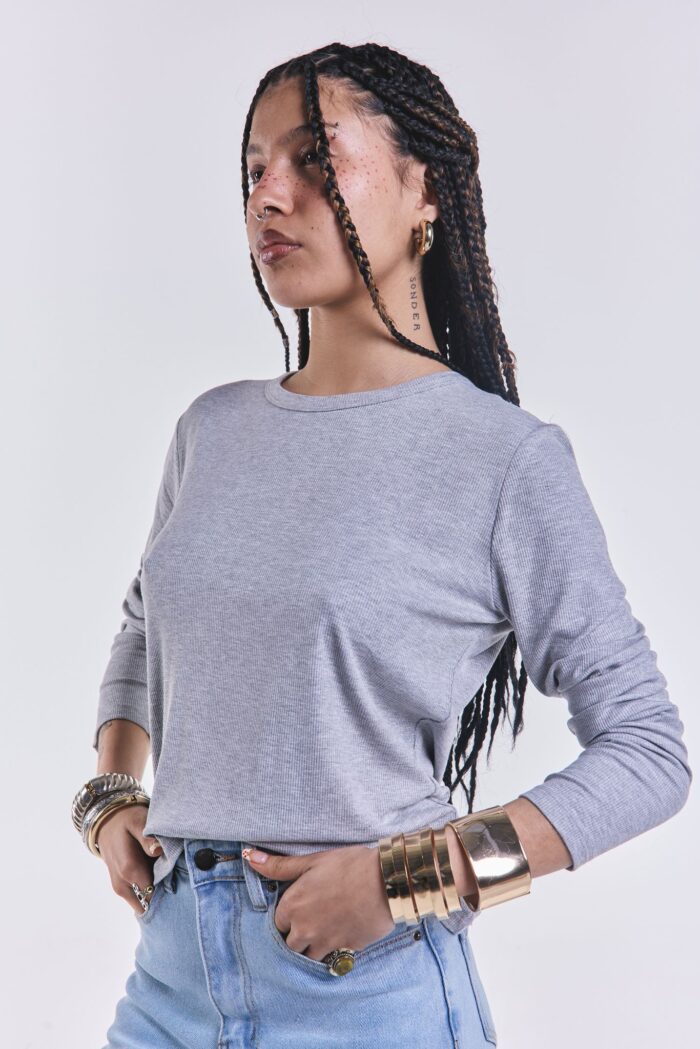Remera Basica Manga Larga Gris