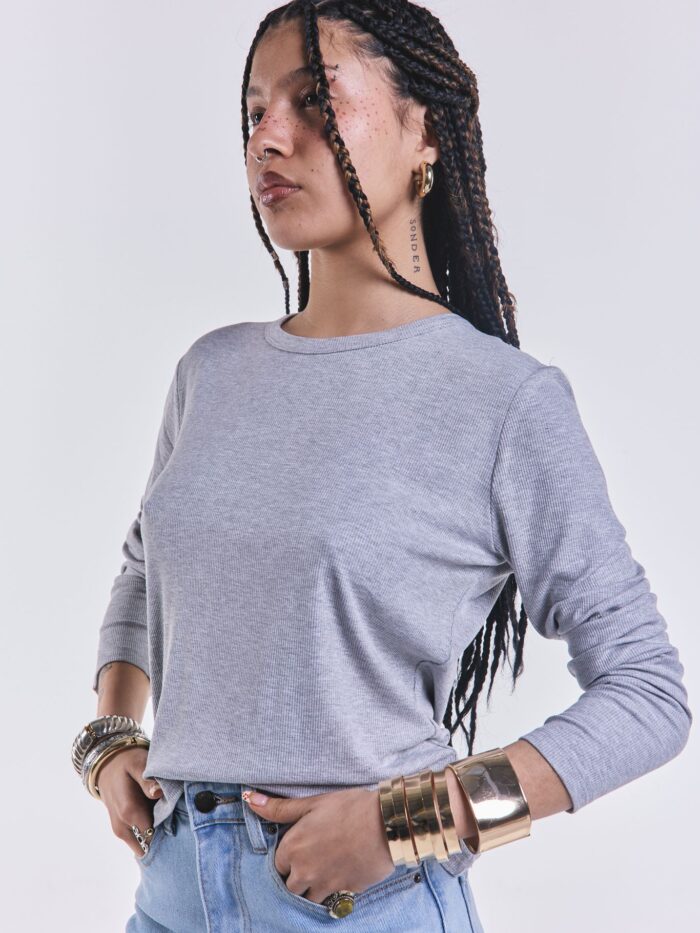 Remera Basica Manga Larga Gris