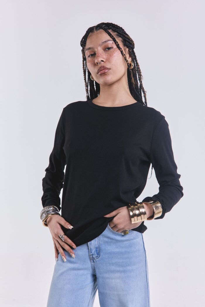 Remera Basica Manga Larga Negro