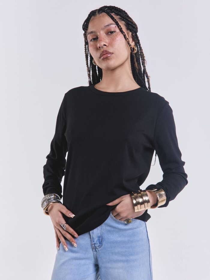 Remera Basica Manga Larga Negro