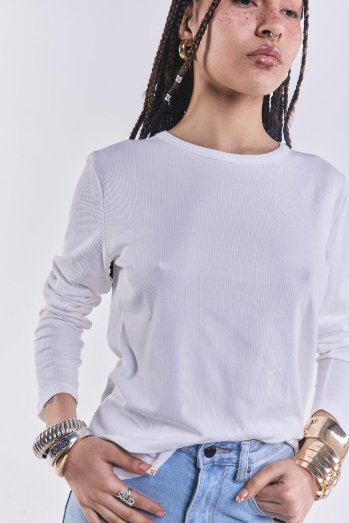 Remera Basica Manga Larga Blanco - Imagen 3
