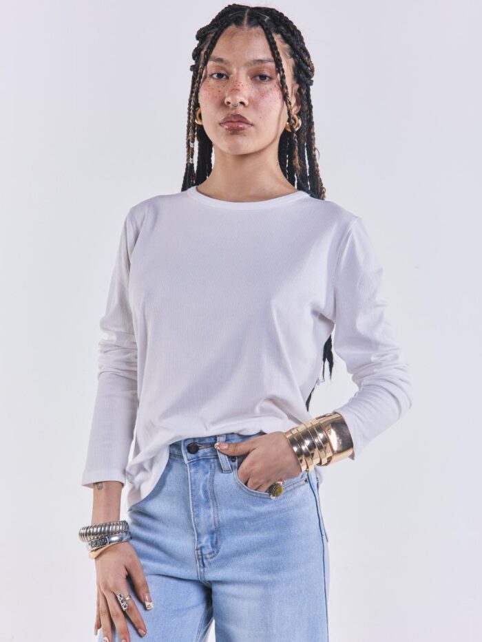 Remera Basica Manga Larga Blanco