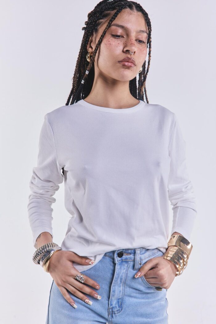 Remera Basica Manga Larga Blanco - Imagen 4
