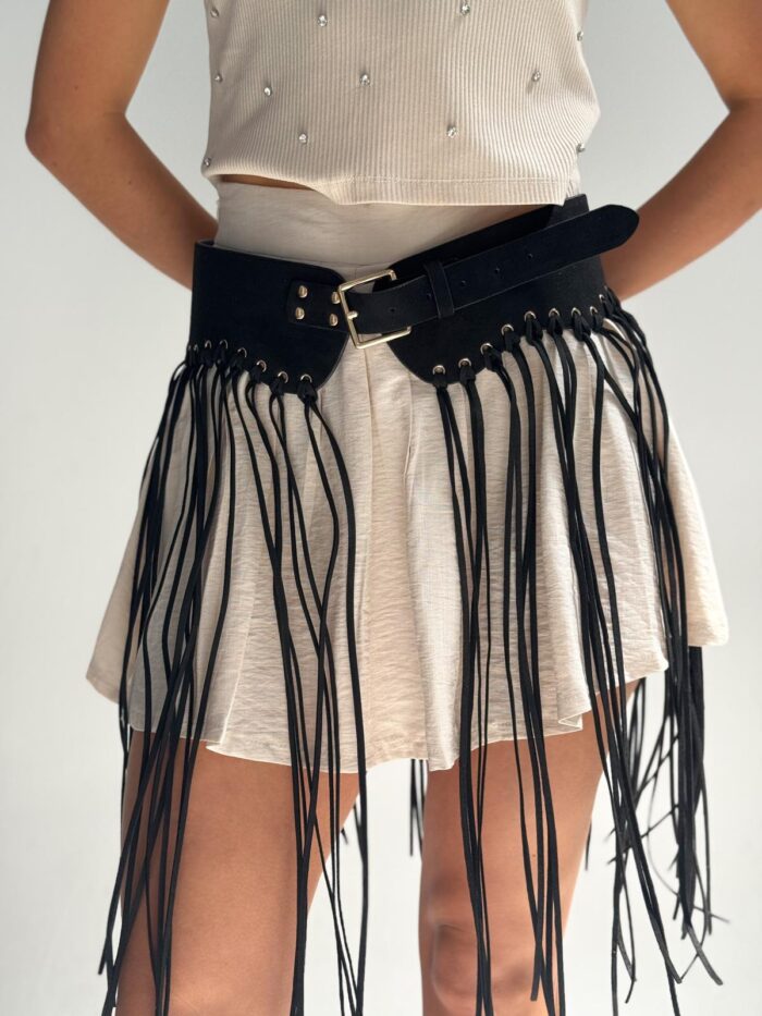 Cinto Gamuza Flecos Negro