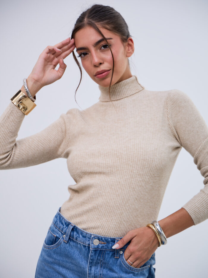 Polerita Cuello Latido Beige L26-3365